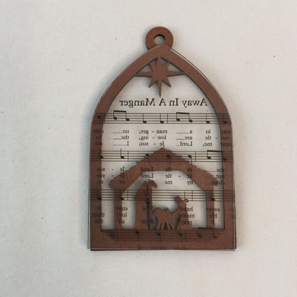 Wood Laser Cut Nativity Christmas Ornament w/Carol Music 4" Set of 6 Lot #4 - Picture 7 of 14